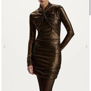 12STOREEZ Metallic Brown Long Sleeve Dress